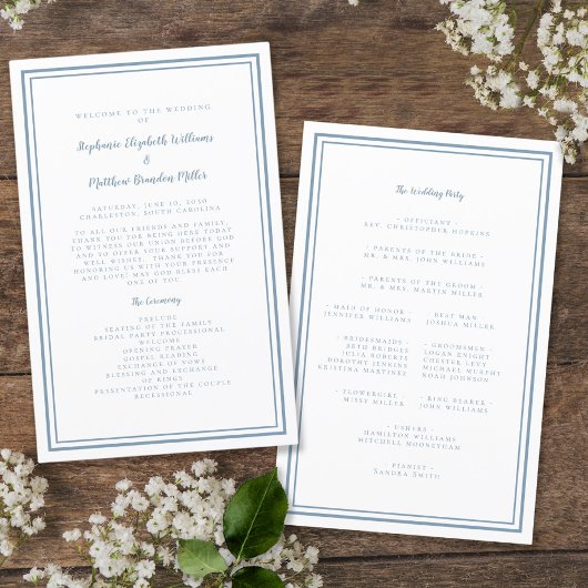 Mariage bleu Dusty Script Programme de cérémonie m