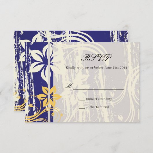 Mariage bleu et jaune RSVP (Devant / Derrière)
