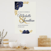 Mariage bleu marine Affiche de bienvenue Floral Go (Cuisine)
