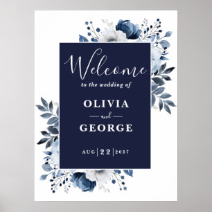Mariage bleu marine Botanique Floral Affiche de bi