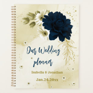 mariage bleu marine fleurs d'or ivoire