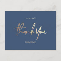 Mariage bleu marine Merci Cartes Élégant Script