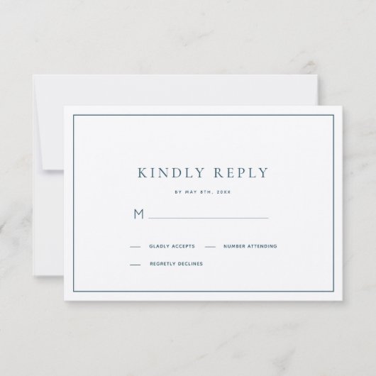 Mariage bleu marine minimaliste classique RSVP (Devant)