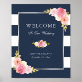 Mariage bleu marine Silver rose Floral Affiche de (Devant)