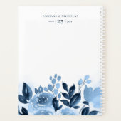 Mariage Bleu Nuit à l'Aquarelle Florale Script (Dos)
