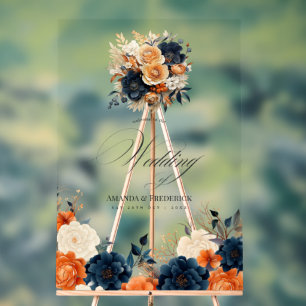 Mariage Bleu Nuit, Orange Brûlé et Champagne