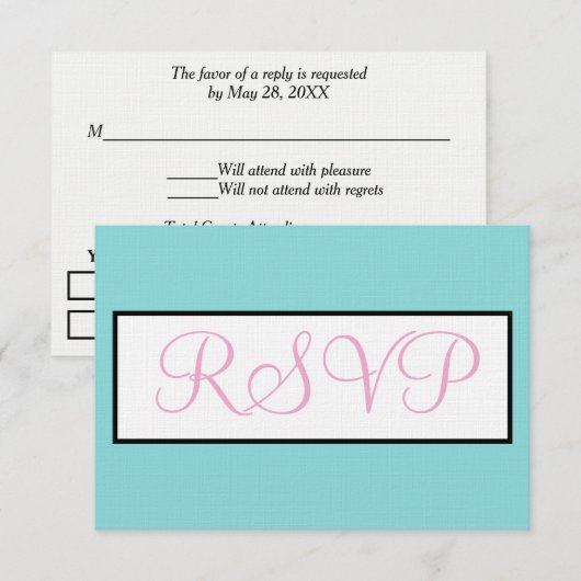Mariage Bleu Pastel Rose Blanc RSVP (Devant / Derrière)
