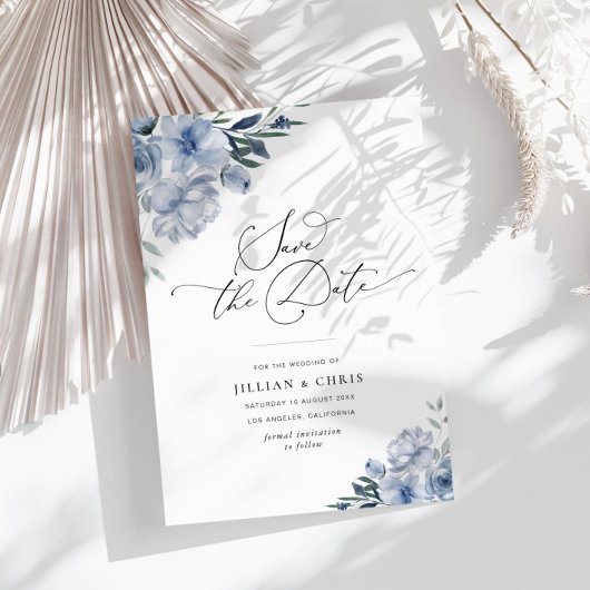 mariage bleu poussiéreux enregistrer la date carte