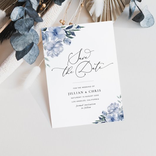 mariage bleu poussiéreux enregistrer la date carte