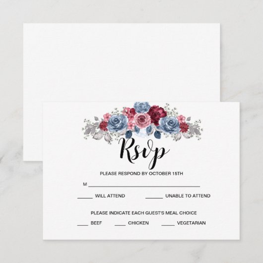 Mariage Bleu Poussiéreux et Bourgogne  RSVP   (Devant / Derrière)