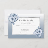 Mariage bleu poussiéreux flores chic argent RSVP (Devant)