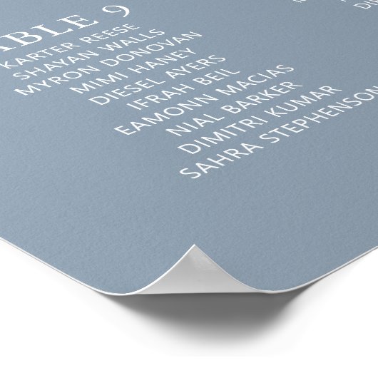 Mariage bleu poussiéreux minimal 12 Tableau de siè (Coin)