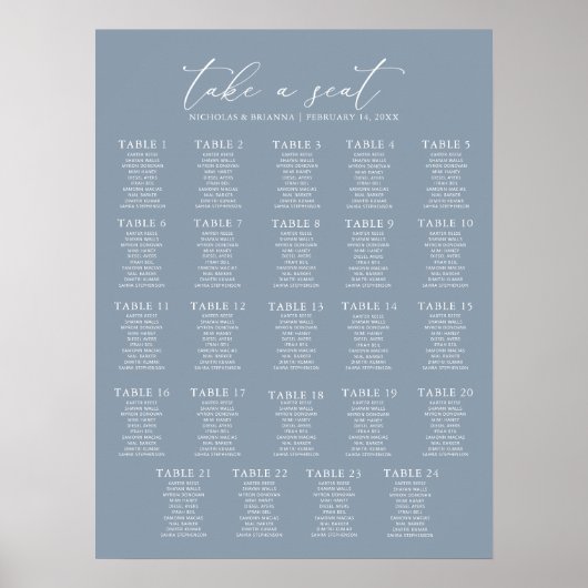 Mariage bleu poussiéreux minimum 24 Tableau de siè (Devant)