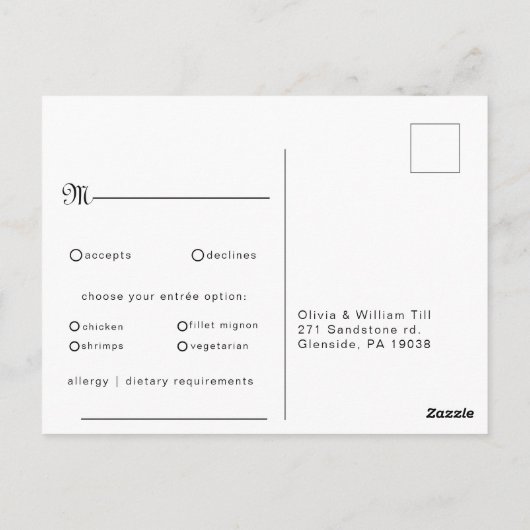 Mariage bleu poussiéreux minimum Choix de menu Rép (Dos)