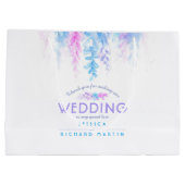 Mariage bleu rose fleurs merci grand sac cadeau (Dos)