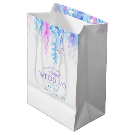 Mariage bleu rose fleurs merci pour le sac cadeau (Devant Angle)