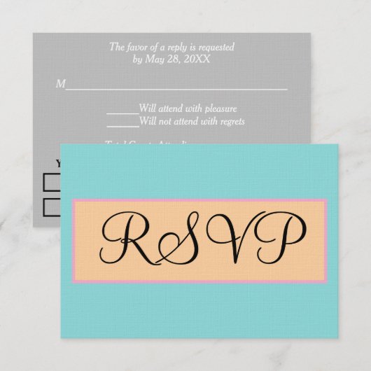 Mariage Bleu Turquoise Argent Rose RSVP (Devant / Derrière)