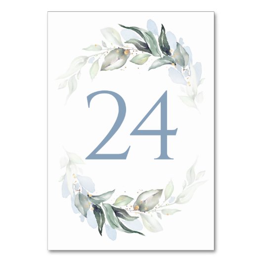 Mariage bleu vert Dusty Cartes Numéro de tableau (Dos)