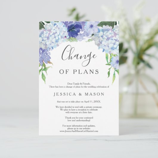 Mariage Blue Hydrangea Reporté Faire-part (Debout devant)