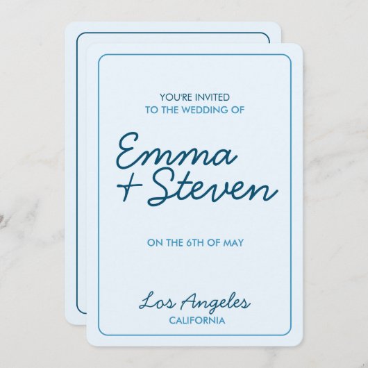 Mariage Blue Modern Invitation (Devant / Derrière)