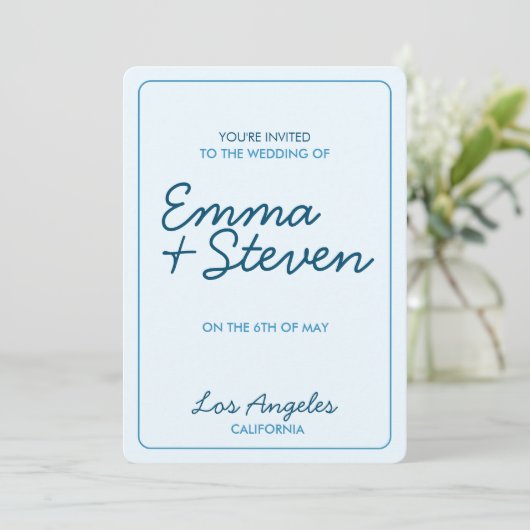 Mariage Blue Modern Invitation (Debout devant)