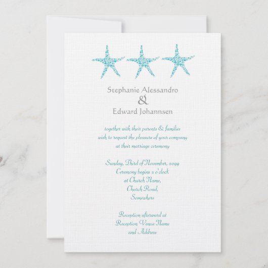 Mariage Blue Monogramme Starfish Beach Invitation (Dos)