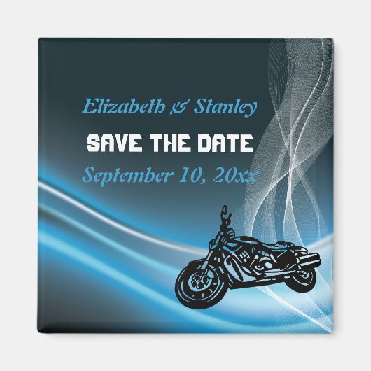 Mariage Blue road biker Enregistrer la date aimant (Devant)