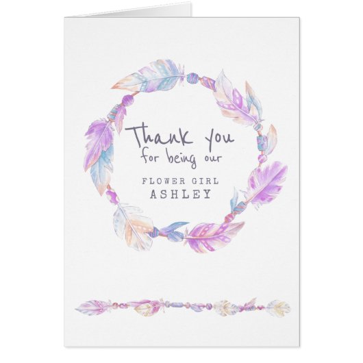 Mariage boho fille fleur violet plumes merci (Devant)