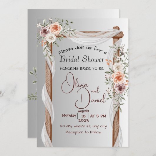 Mariage Boho Pink Peony Arch Cadre Invitation (Devant / Derrière)