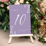 Mariage Boho rustique Elegant Lavender Fleurs sauv<br><div class="desc">Ce design élégant et rustique de numéro de table de mariage dispose d'un bel arrière - plan de couleur violet lavande avec des fleurs sauvages dessinés à la main et une élégante typographie en blanc. Le design est le même de part et d'autre. Consultez notre collection de Fleurs sauvages rustiques...</div>
