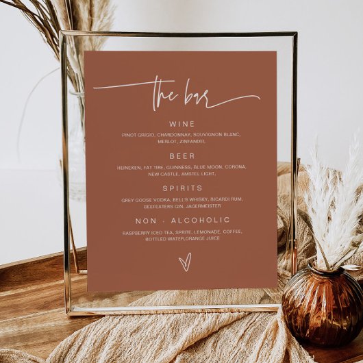 Mariage Boire Menu Bar Signer Poster de réception