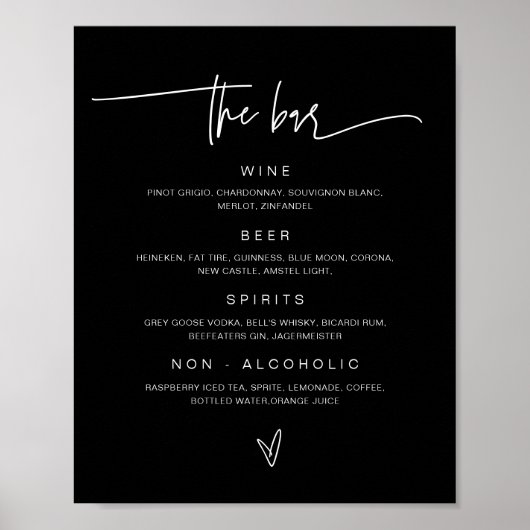 Mariage Boire Menu Bar Signer Poster de réception (Devant)