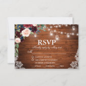 Mariage Bois rustique Bourgogne Bleu Floral RSVP R (Devant)