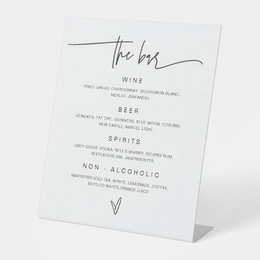 Mariage Boisson Menu Bar Panneau Réception Table G (Recto)