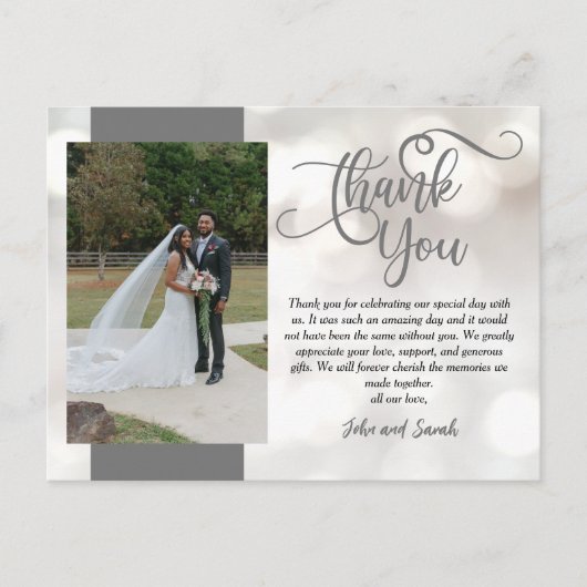 Mariage Bokeh Merci note Carte postale (Devant)