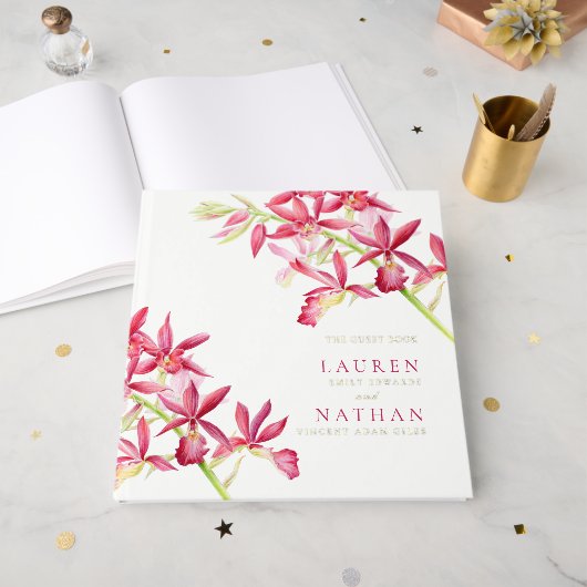 Mariage botanique des fleurs d'orchidées rouges (Recto ouvert)