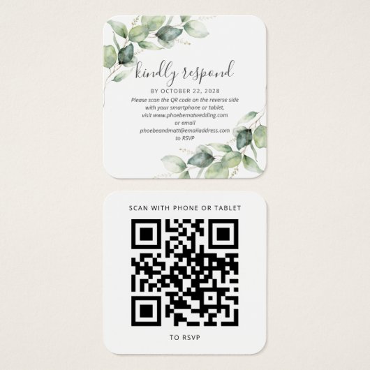 Mariage botanique moderne Eucalyptus QR Code RSVP (Devant & derrière)