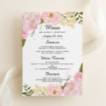 Mariage Botanique Rose Blanc Blush Menu Dîner<br><div class="desc">Invitation correspondante,  cartes rsvp,  timbres-poste et plus encore dans le Little Bayleigh Store. Nous avons utilisé des oeuvres d'art de : www.createthecut.com</div>