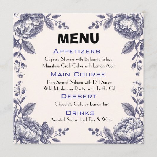 Mariage botanique vintage gravure Menu (Devant)