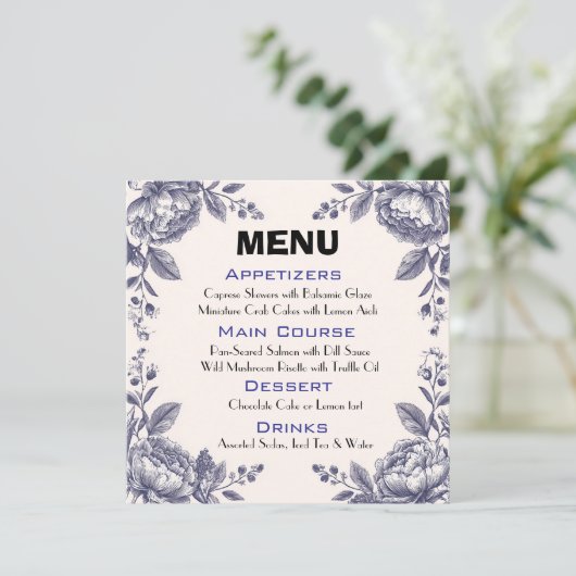 Mariage botanique vintage gravure Menu (Debout devant)