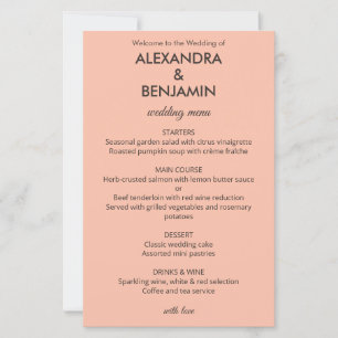 Mariage Botanique Vintage Menu Élégant Abricot