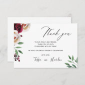 Mariage Bourgogne Carte de remerciements Floral (Devant / Derrière)