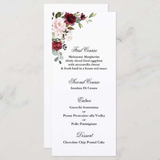 Mariage Bourgogne Menu Modèle (Devant / Derrière)