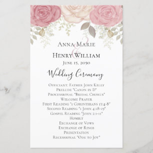 Mariage Bourgogne Rose Floral Aquarelle Programme