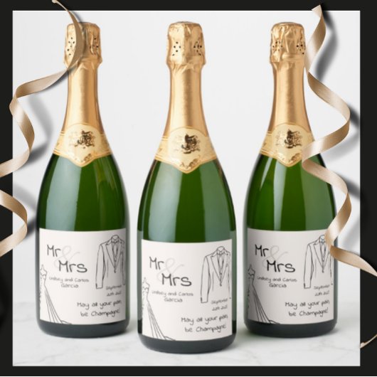 mariage bouteille de champagne étiquette M. et Mme