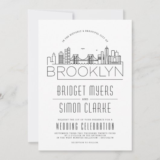 Mariage Brooklyn | Invitation Skyline stylisée (Devant)