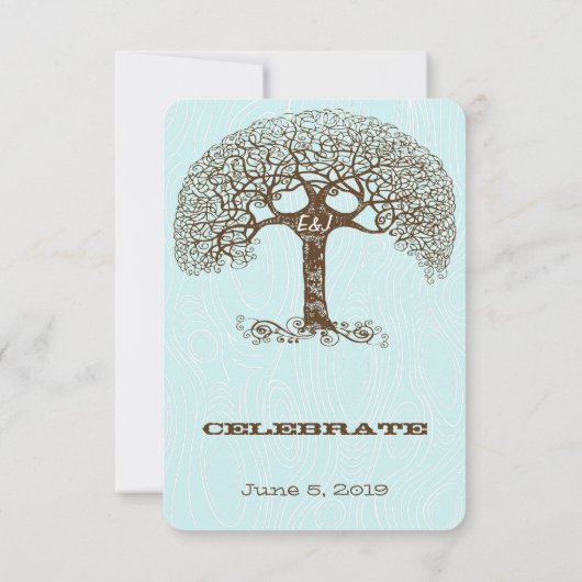 Mariage Brown Swirl Tree Aqua Woodgrain RSVP (Dos)