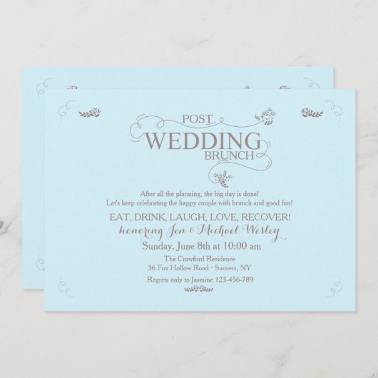 Mariage Brunch sur invitation bleue (Devant / Derrière)