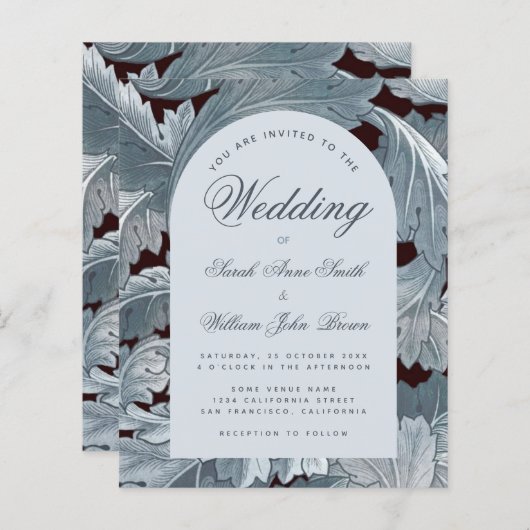 Mariage Budget Arch Gris Feuilles Script Invitatio (Devant / Derrière)