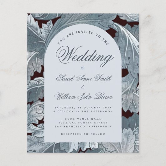Mariage Budget Arch Gris Feuilles Script Invitatio (Devant)